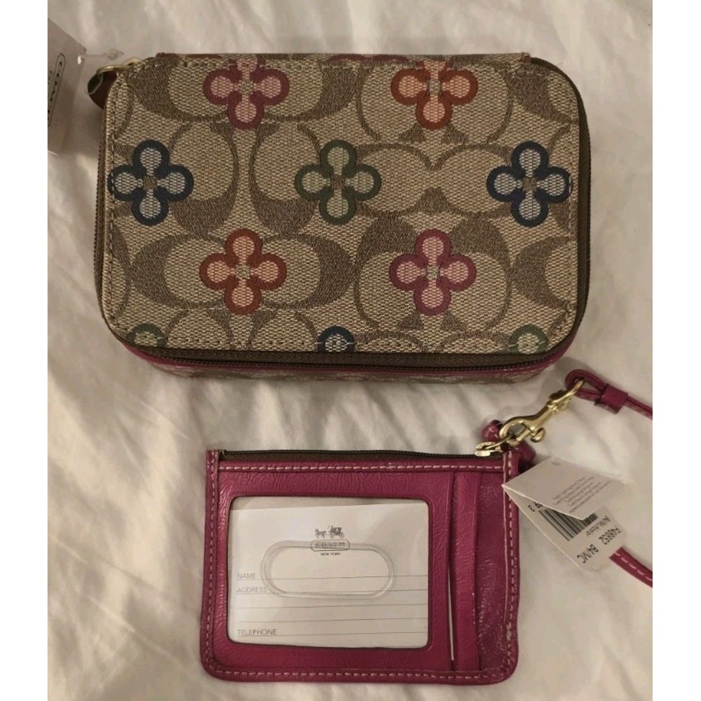 NWT, Coach Jewelry Box & Coin Purse Set‎ In Pink & Brown Signature Leather - Picture 2 of 5